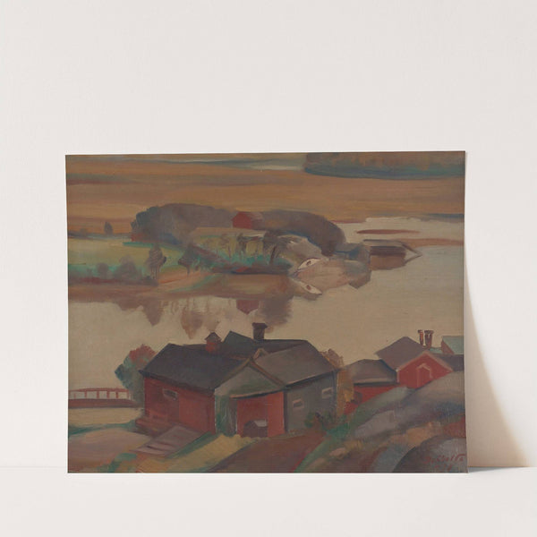 River Landscape With Buildings by Ilmari Aalto