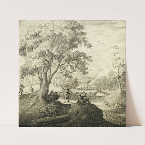 River Landscape With Figures Resting Along A Path by Adriaen Cornelisz. van der Salm