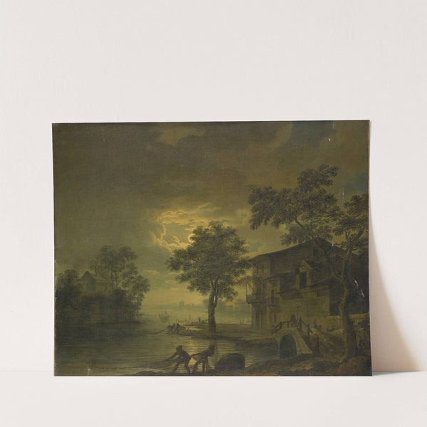 River Landscape with Fishermen at Moonshine by Jean François Huë