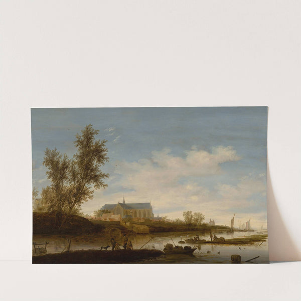 River landscape with fishermen in the foreground, the Laurenskerk in Alkmaar beyond by Salomon van Ruysdael