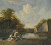 River Landscape With Party Fishing