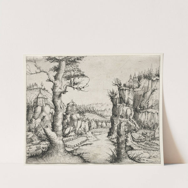 River Landscape with Rocks at Left and Right (1546) by Augustin Hirschvogel