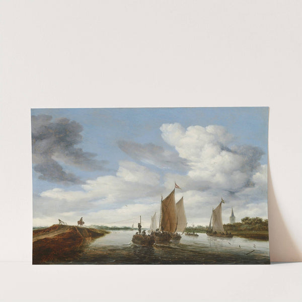 River Landscape with Sailing Boats and a Horse-Drawn Barge by Jacob Salomonsz. van Ruysdael