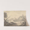 River Scene and Bridge with Artist Sketching in Foreground by Samuel Davis