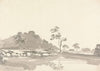River Scene with a Fort on a hill in the middle distance