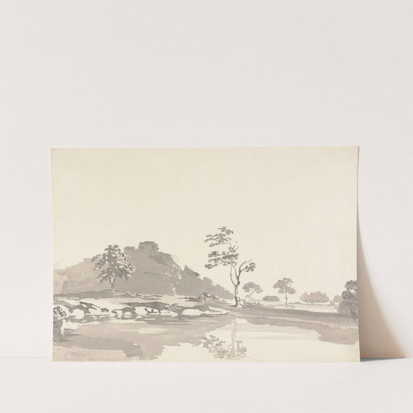 River Scene with a Fort on a hill in the middle distance by Samuel Davis