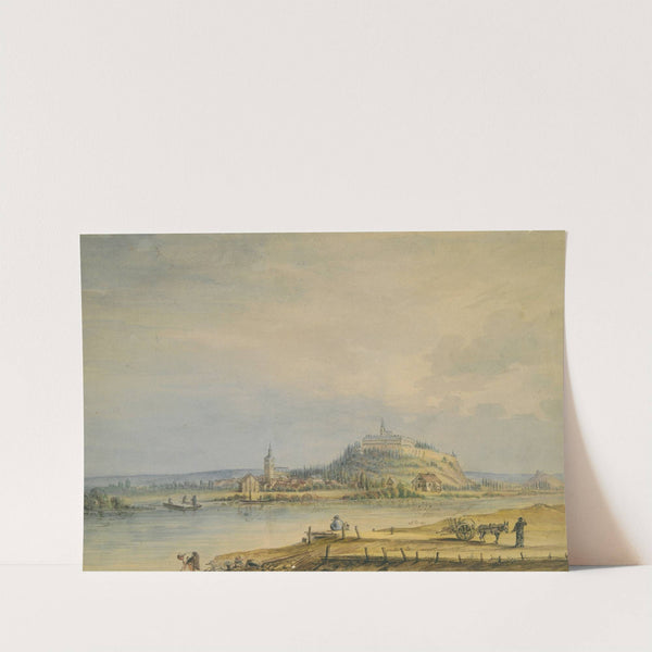 River Scene with Town, Castle on Hill and Laboring Peasants by Anonymous