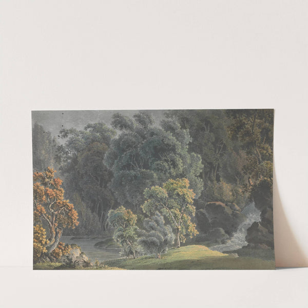 River Scene with Waterfall and High Trees by J. S. Barth