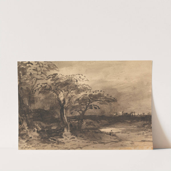 River, Trees and Distant Town by John Varley