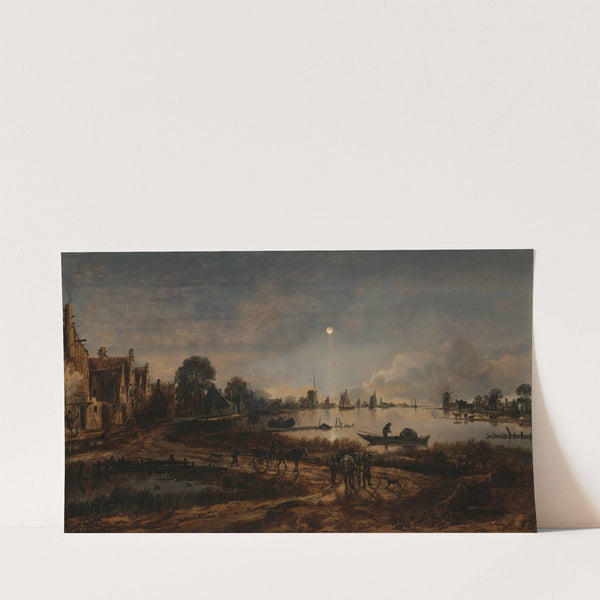 River View by Moonlight (c. 1650 - c. 1655) by Aert van der Neer
