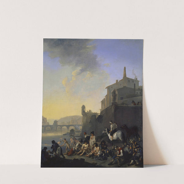 River with Bathing Gypsies near an Italian Town by Johannes Lingelbach