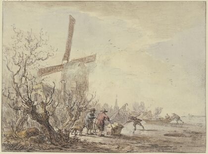 Riverbank with windmill