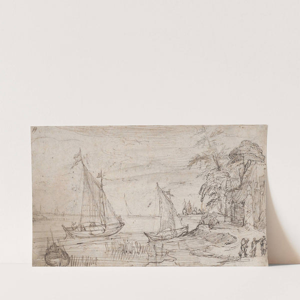 Riverscape with Two Sailboats and Several Figures (early 17th century) by Cornelis Claesz. van Wieringen