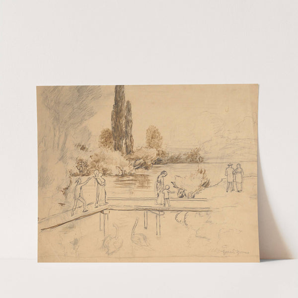 Riverside Landscape with a Bridge (1892) by Hans Thoma