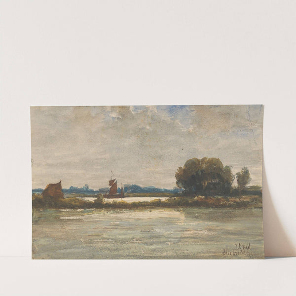 Riviergezicht bij Sliedrecht met zeilschip by Johannes Gijsbert Vogel