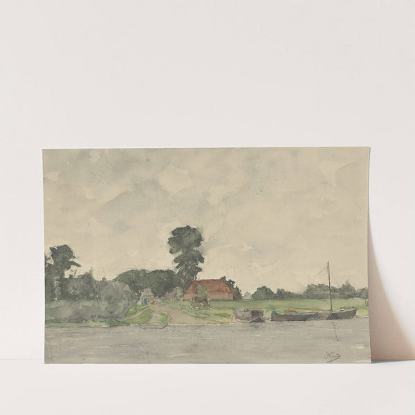 Rivierlandschap met boerderij, after George Henry Boughton by Johannes Abraham Mondt