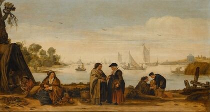 Rivierlandschap met handlezende vrouwen (c. 1625 - c. 1631)