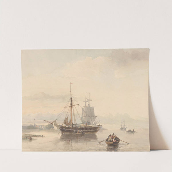 Rivierlandschap met sloepen en zeilschepen by Johan Adolph Rust