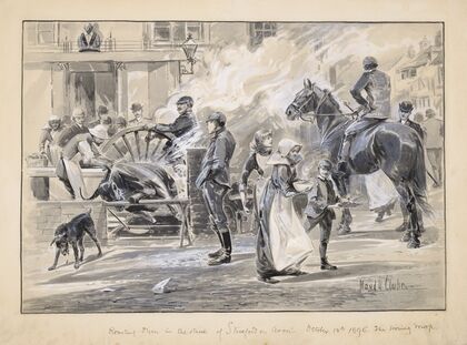 Roasting oxen in the streets of Stratford on Avon, October 12th 1895, the Hiring Mop (1895)