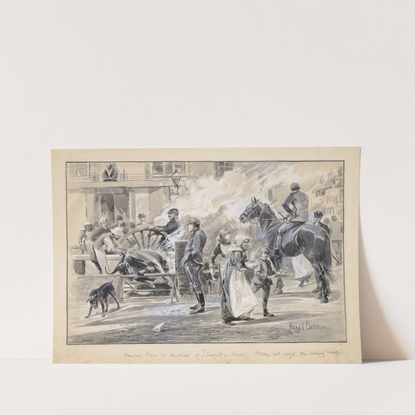 Roasting oxen in the streets of Stratford on Avon, October 12th 1895, the Hiring Mop (1895) by Maud Umfreville Clarke