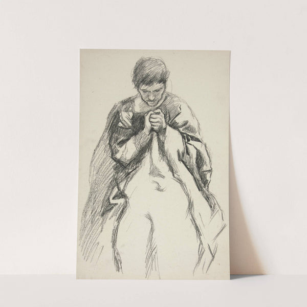 Robed figure, praying; study for The Quest of the Holy Grail mural series at Boston Public Library (1995) by Edwin Austin Abbey