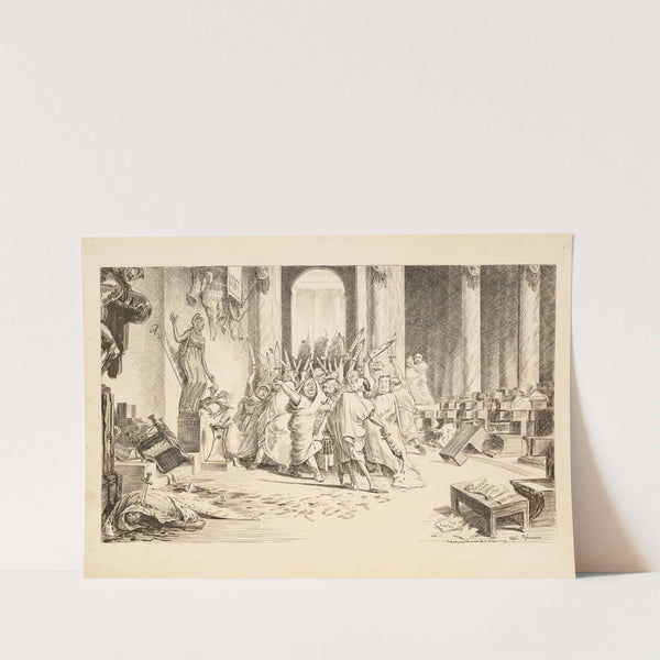 Robed men with bloody swords representing many Trusts have taken over a palace (1906) by William Henry Walker