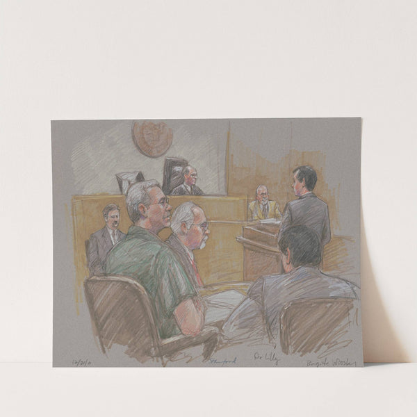 Robert Allen Stanford, seated in courtroom with lawyers, judge, and others during his trial for financial fraud by Brigitte Woosley