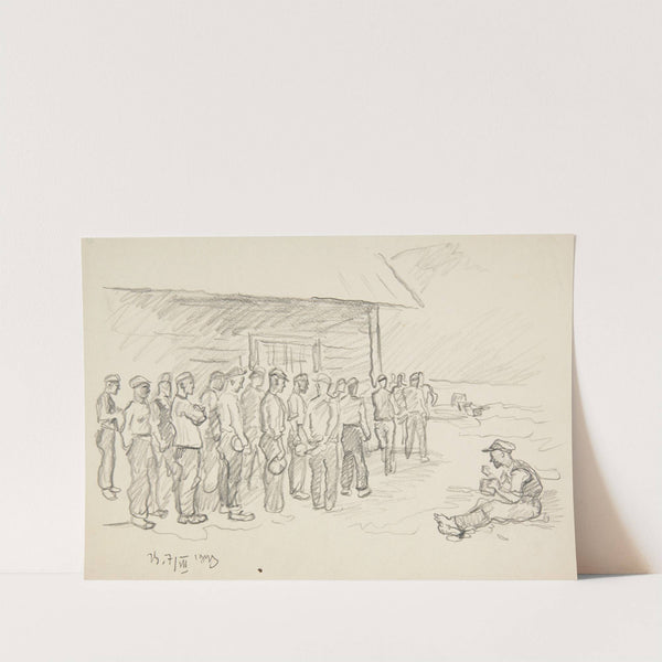 Robotnicy stojący w kolejce po posiłek by Ivan Ivanec