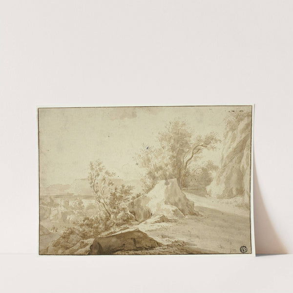 Rocks and Mountain Path, Figures and Town Below by Bartholomeus Breenbergh