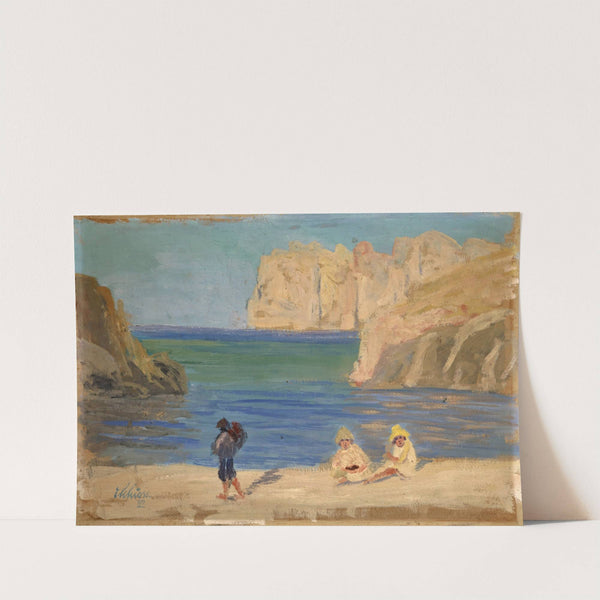 Rocky Bay with Two Seated Figures by Ernst Schiess