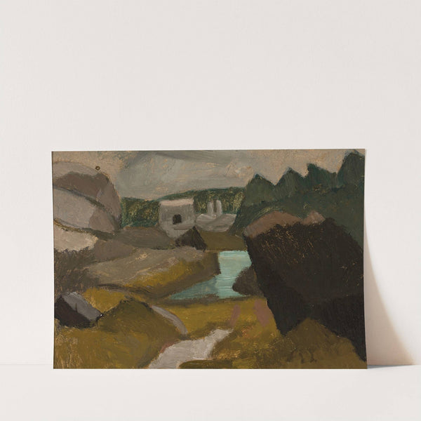 Rocky landscape with water by Tadeusz Makowski