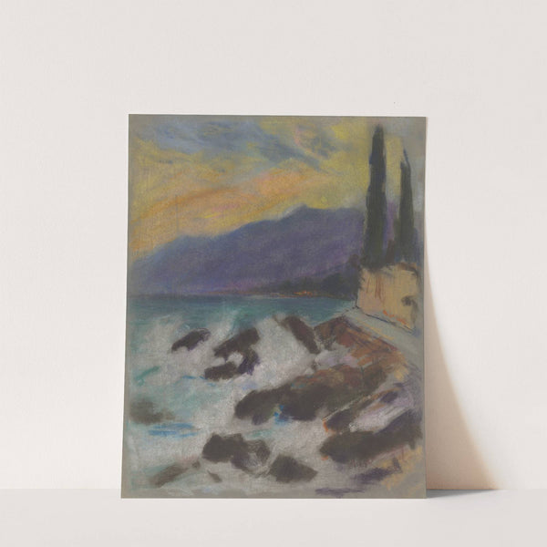 Rocky Seashore with Cypresses by Zolo Palugyay