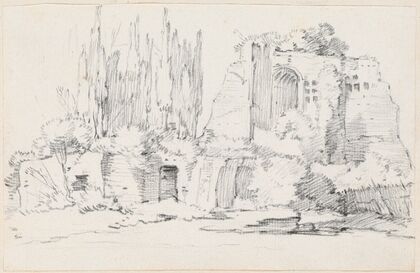 Roman Ruins with a Stand of Cypresses