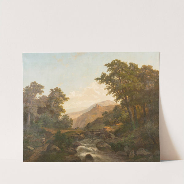 Romantic landscape with castle and wild stream by Heinrich Eduard Heyn