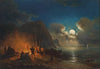 Romantisches Lagerfeuer Im Mondschein