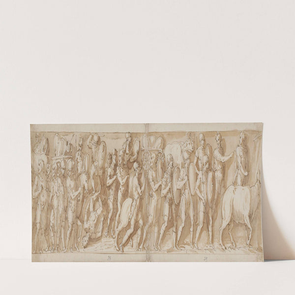 Romere på march; Marcus Aurelius, Pompejus og en oppasser overværer marchen; ophold på marchen by Giovanni Guerra