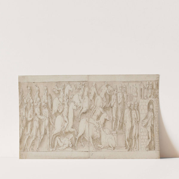 Romerske bueskytter , romersk angreb; Marcus Aurelius taler til sine vagter; Marcus Aurelius modtager en advarsel by Giovanni Guerra