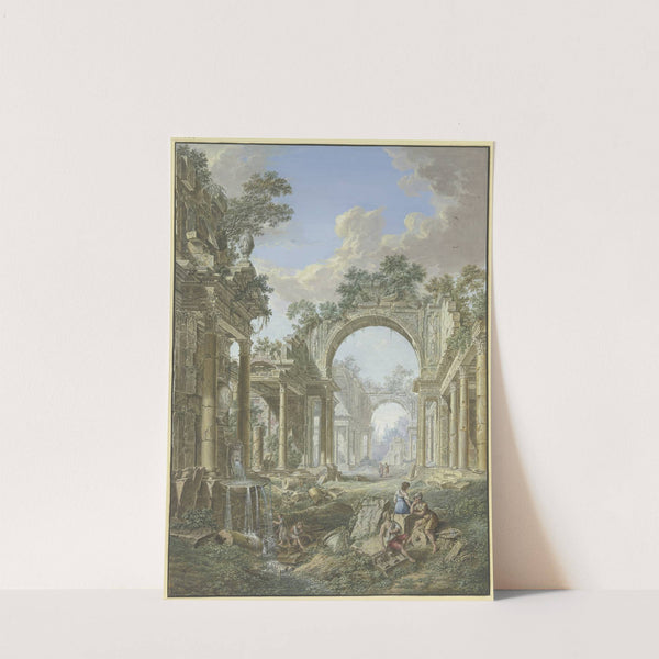 Römische Ruinen, links ein Brunnen, mit Staffage by Jean François Gout