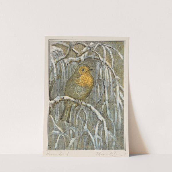 Roodborstje op besneeuwde boomtak by Theo van Hoytema