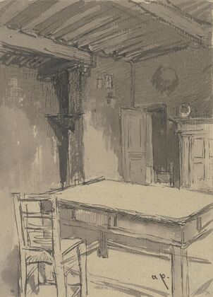 Room with beamed ceiling