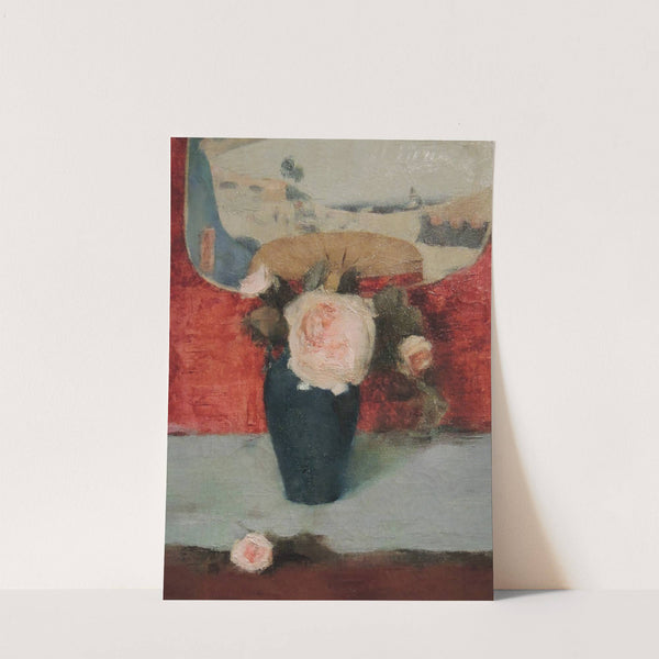 Roses et éventail japonais, huile sur toile by Fernand Khnopff