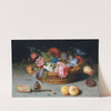Roses, Tulips, Irises And Other Flowers In A Wicker Basket, With Fruit And Insects On A Ledge by Balthasar van der Ast