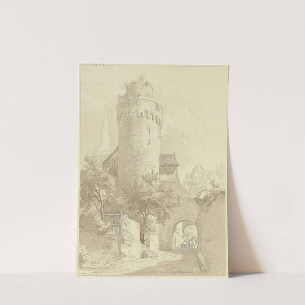 Roter Turm mit Faultor in Wertheim, links der Turm der Stiftskirche St. Marien, rechts im Hintergrund die Burg Wertheim by Johann Friedrich Hoff