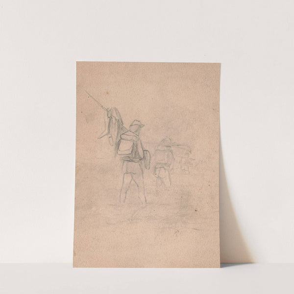 Rough sketch of soldiers walking with backpacks by Adolph Metzner