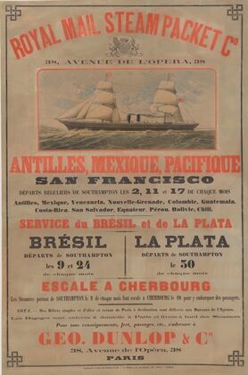 Royal Mail Steam Packet C°, 38 avenue de l’Opéra. Antilles, Mexique, Pacifique, San Francisco (1860)