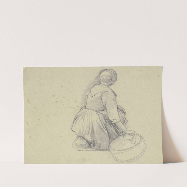 Rückansicht eines knienden Mädchens mit Zuber by Jakob Becker