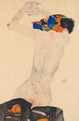 Rückenakt mit buntem Tuch (1911)