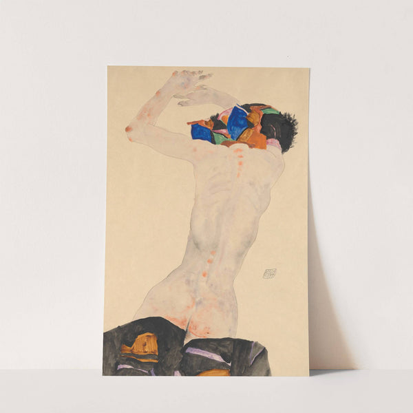 Rückenakt mit buntem Tuch (1911) by Egon Schiele