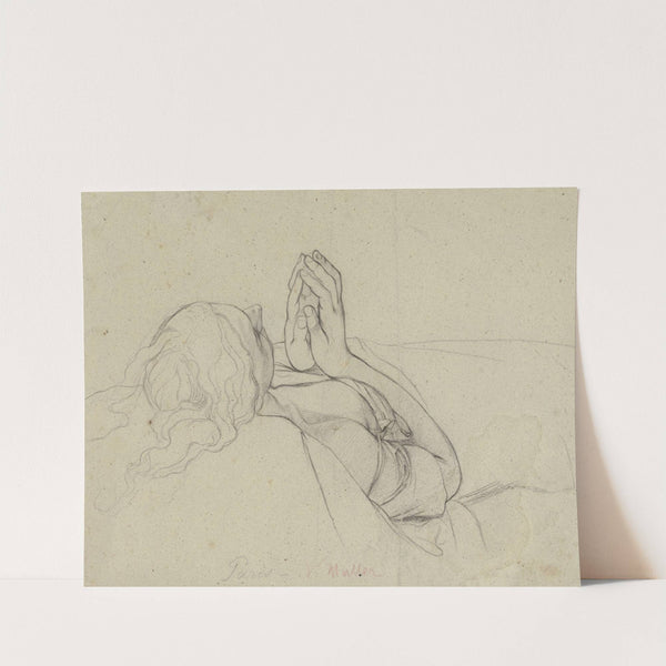 Rücklings lagernde Frau, die Hände wie zum Gebet vor der Brust zusammengeführt by Victor Müller