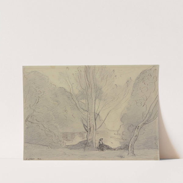 Ruhende Frau unter Pappeln am Fluß by Jean-Baptiste-Camille Corot